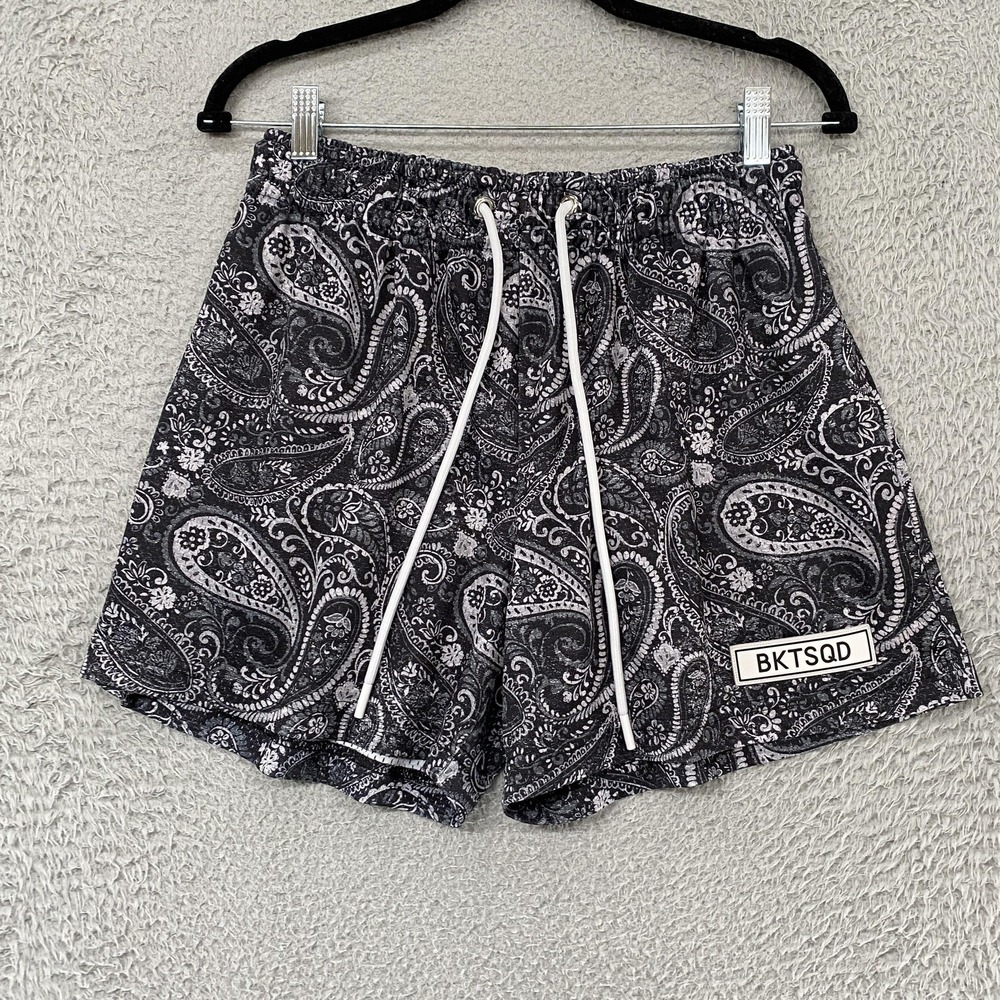 BKTSQD Shorts‎ Mens Medium Bucket Squad Paisley Mesh Black 5 Inch Basketball